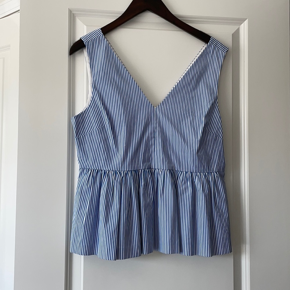 J. Crew blue and white stripe peplum top